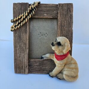 Dog Picture Frame Resin Puppy Rustic Wood Look Photo Frame Red Bandana Decor
